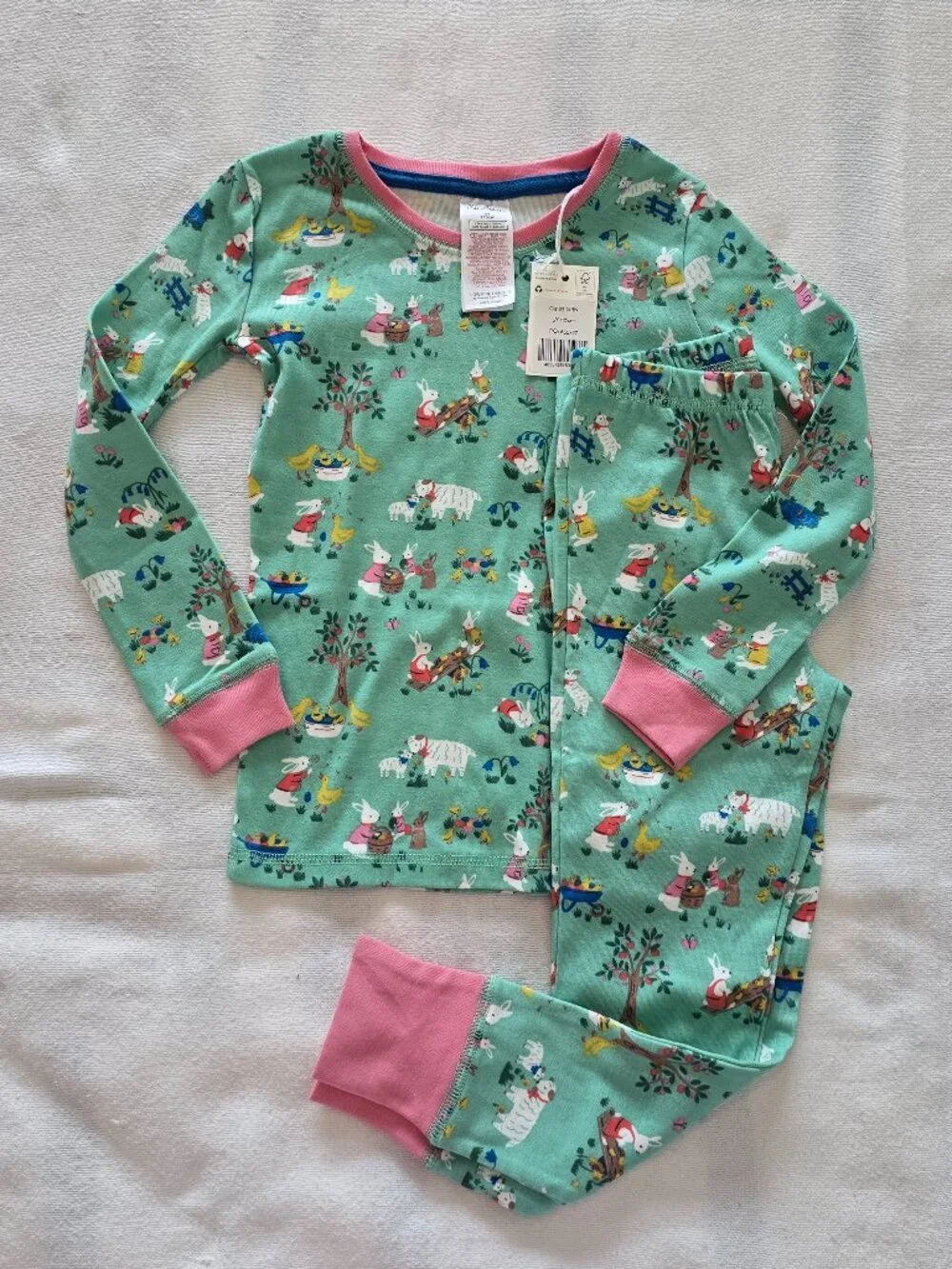 NEW 4-5Y Mini Boden Girls Snug Long John Pajamas, Farm Animals/Garden